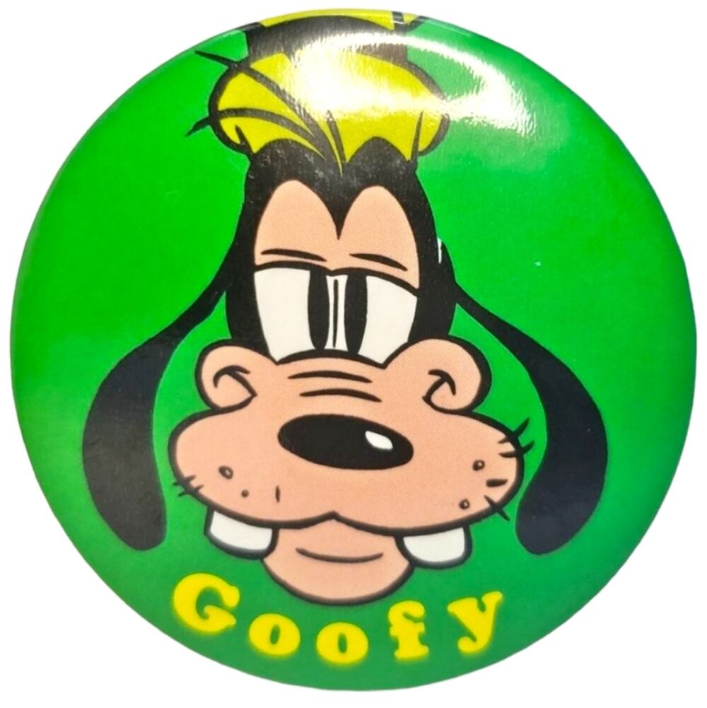 Vintage 1980s Disney Goofy Green & Yellow Pinback Button